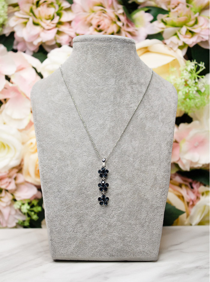 Small Daisy Crystal 3 Drop Necklace - Navy Blue